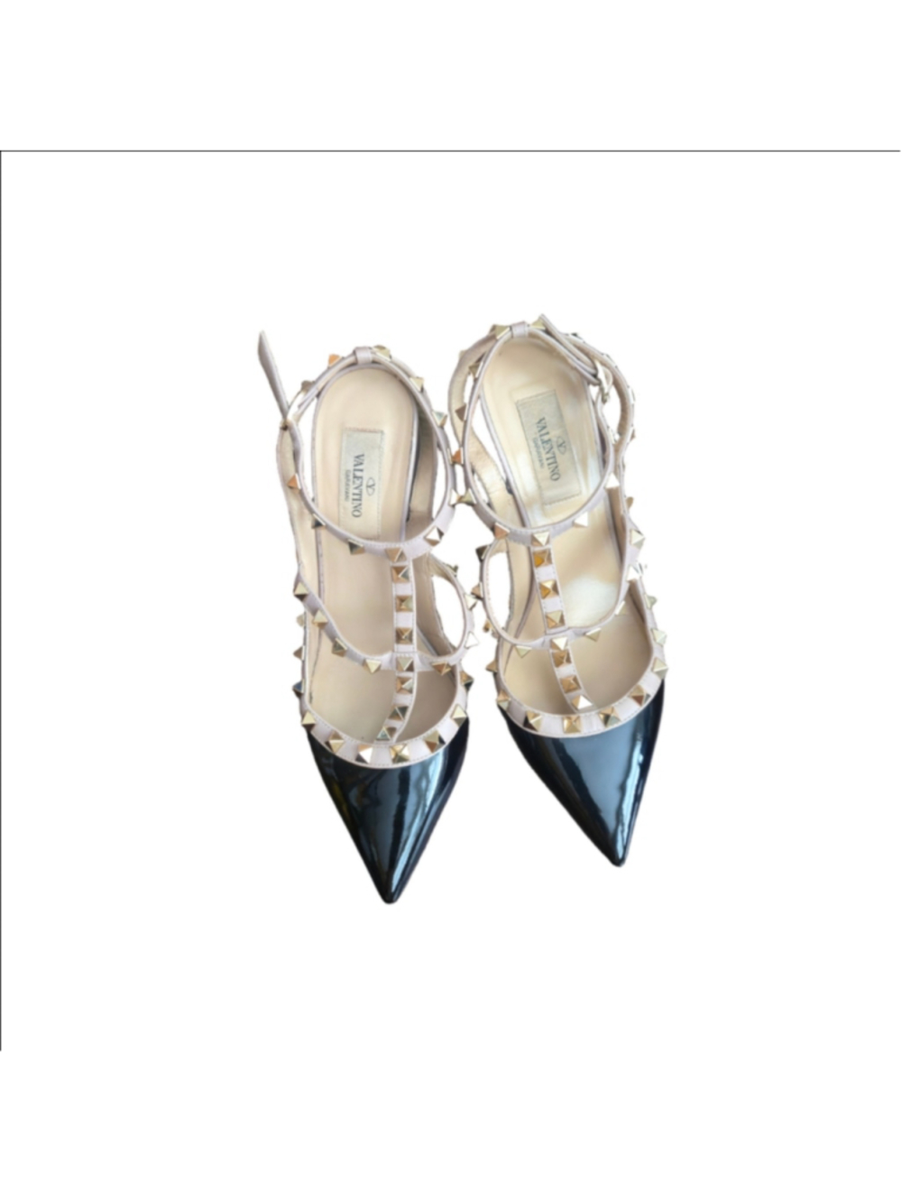 Valentino Garavani Rockstud Caged Pumps Patent Leather Black & Beige size 37 - Picture 9 of 12